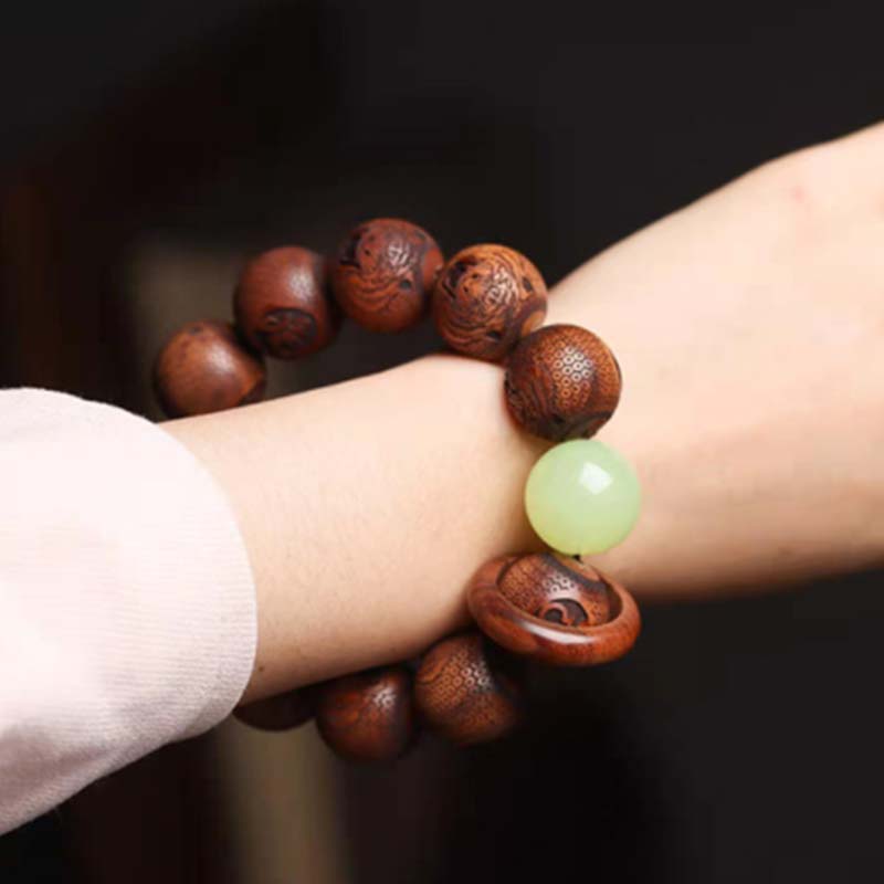 Buddha Stones Tibetan Rosewood Engraving Tiger Protection Bracelet