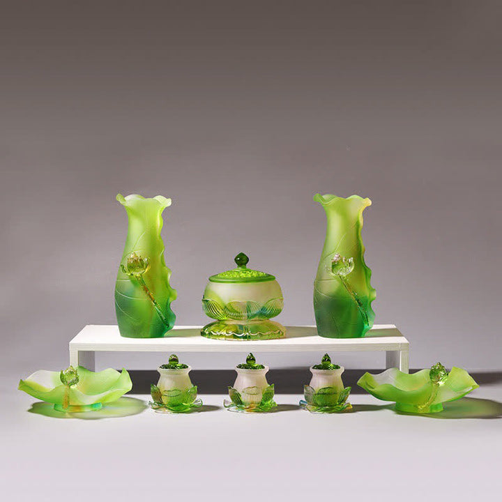 Feng Shui Lotus Handmade Liuli Crystal Art Piece Home Office Offering Decoration