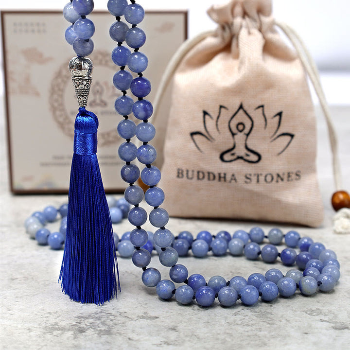 108 Mala Blue Aventurine Beads Yoga Meditation Prayer Beads Necklace