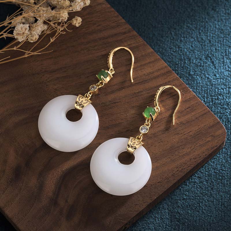 FengShui White Jade Blessing Drop Earrings (Extra 35% Off | USE CODE: FS35)