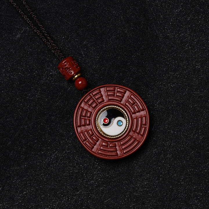 Buddha Stones Natural Cinnabar Bagua Rotatable Yin Yang Keep Away Evil Spirits Necklace Pendant