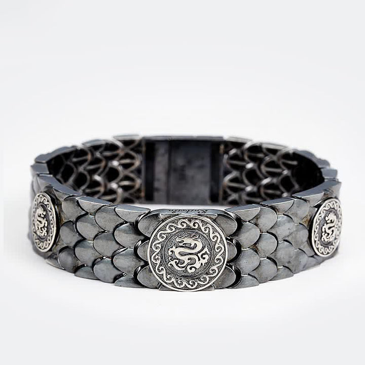 925 Sterling Silver Dragon Scales Luck Success Bracelet Bangle