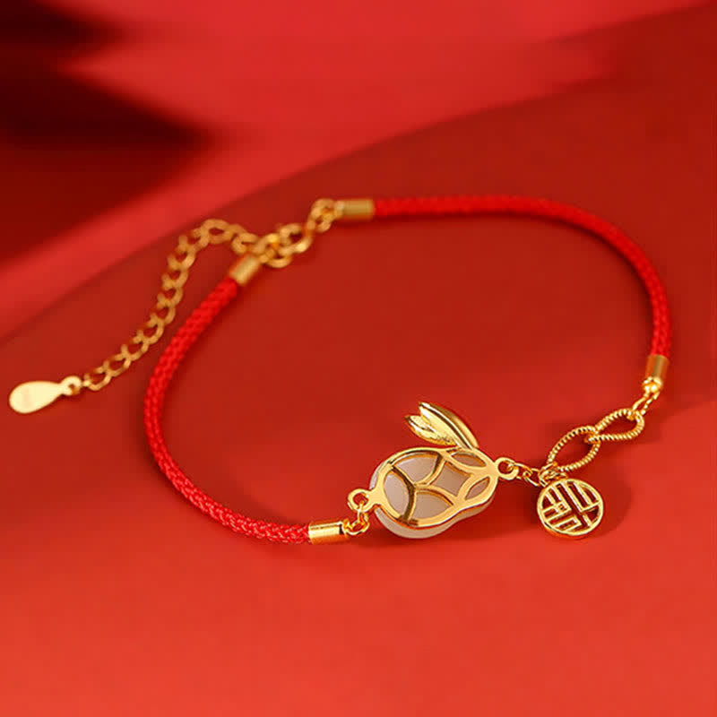 925 Sterling Silver Year of the Rabbit Hetian White Jade Luck Blessing Red String Bracelet