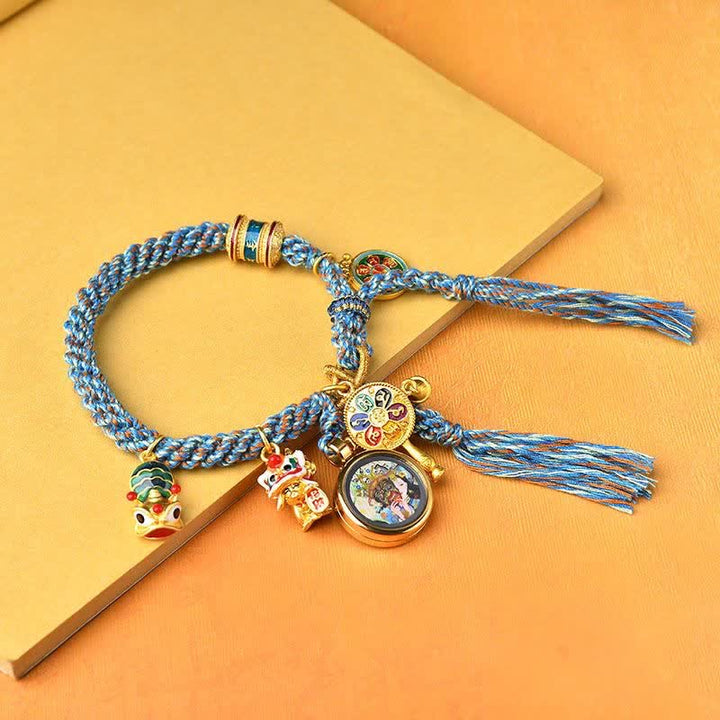 Tibetan Zakiram Goddess of Wealth Thangka Luck Prayer Wheel Braid String Bracelet