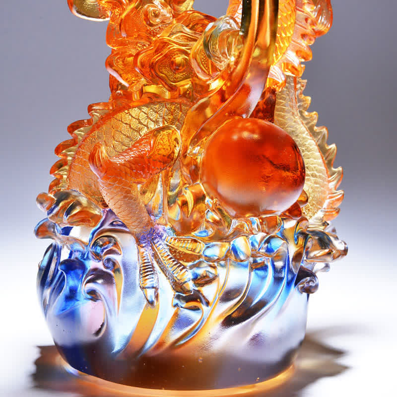 Feng Shui Dragon Handmade Liuli Crystal Art Piece Success Home Office Decoration