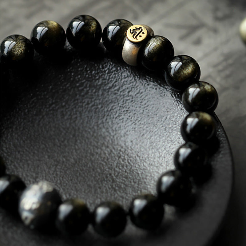 Chinese Zodiac Natal Buddha Obsidian Purification Bracelet