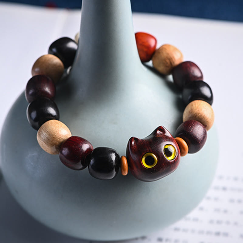 FREE Today: Release Mood Red Sandalwood Ebony Wood Cute Cat Calm Bracelet