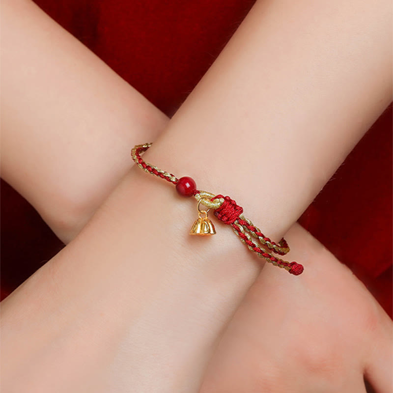 Buddha Stones Handmade 925 Sterling Silver Lotus Cinnabar Gold Bead Blessing Braid Bracelet