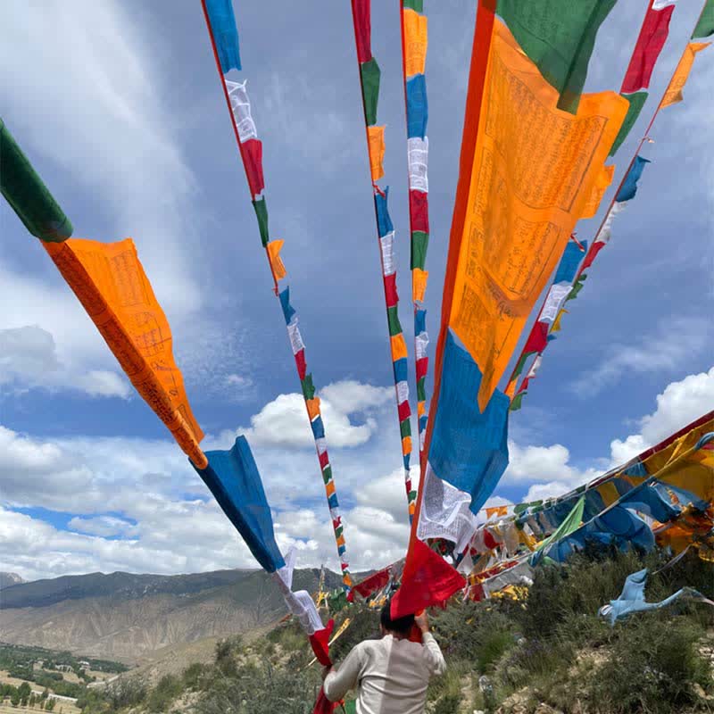 Tibetan 5 Colors Silk Windhorse Auspicious Outdoor 25 Pcs Prayer Flag