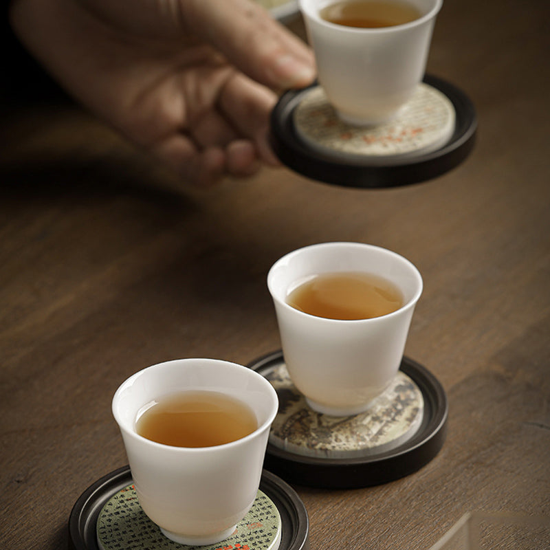 Buddha Stones Plum Blossom Peach Heart Sutra Loquat Magnolia Persimmon Ceramic Cup Mat Pad Coaster Kung Fu Tea Mat