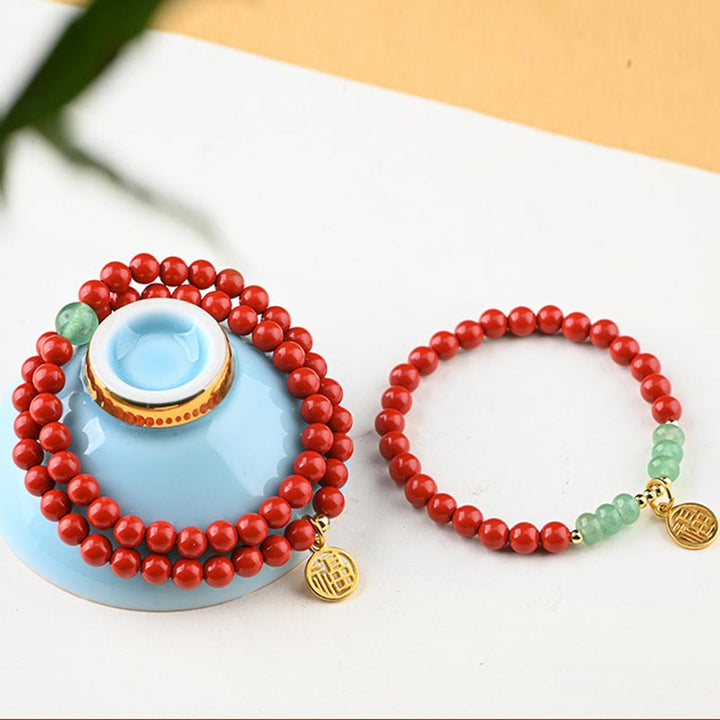 Buddha Stones Tibetan Cinnabar Green Aventurine Luck Bracelet Necklace