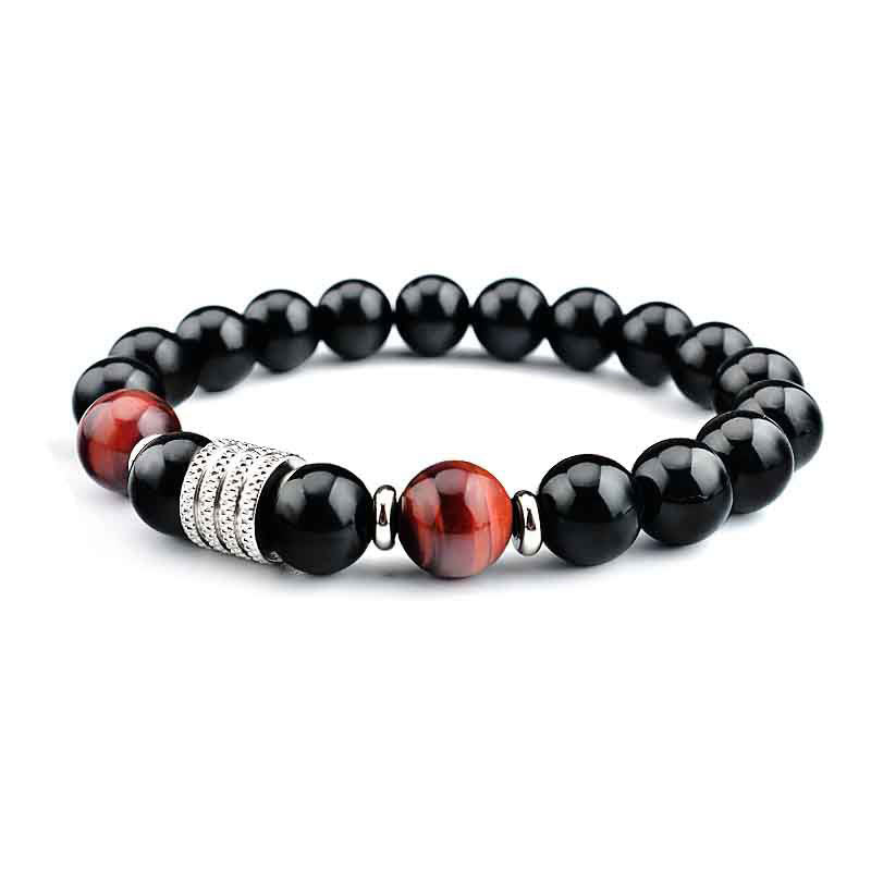 Buddha Stones Natural Black Obsidian Tiger Eye Strength Fulfillment Bracelet