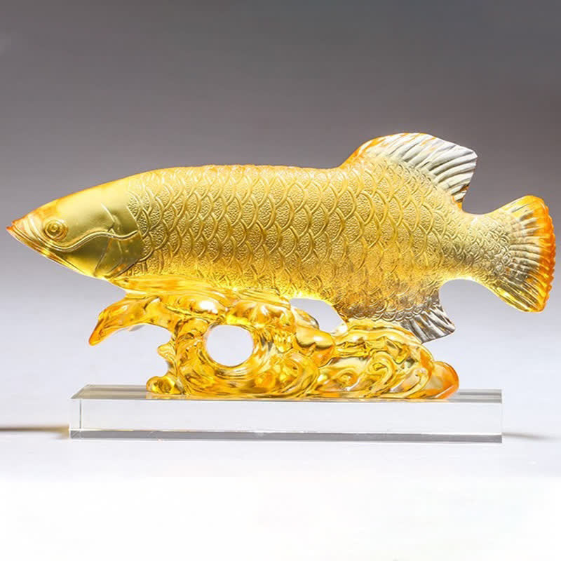 Handmade Liuli Crystal Koi Fish Art Piece Luck Home Office Decoration