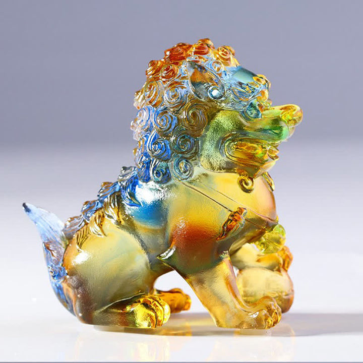 Handmade Liuli Crystal Lion Art Piece Strength Home Office Decoration