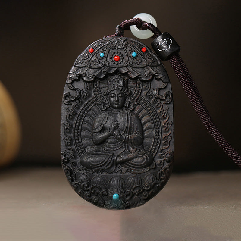 Chinese Zodiac Natal Buddha Agarwood Om Mani Padme Hum Lotus Peace Necklace Pendant