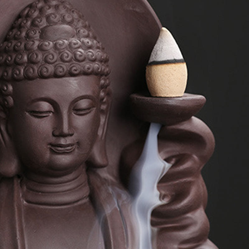 Tibetan Avalokitesvara Buddha Lotus Healing Backflow Smoke Fountain Incense Burner