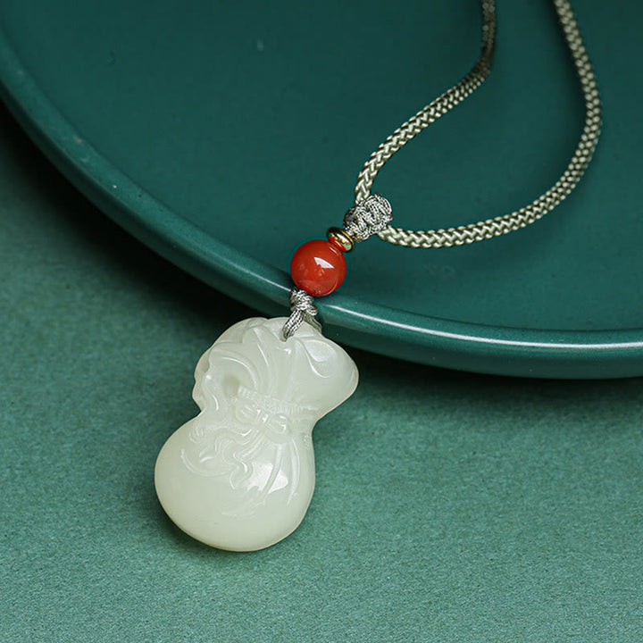 Buddha Stones Natural Hetian Jade Money Bag Wealth Necklace Pendant Key Chain Phone Hanging Decoration