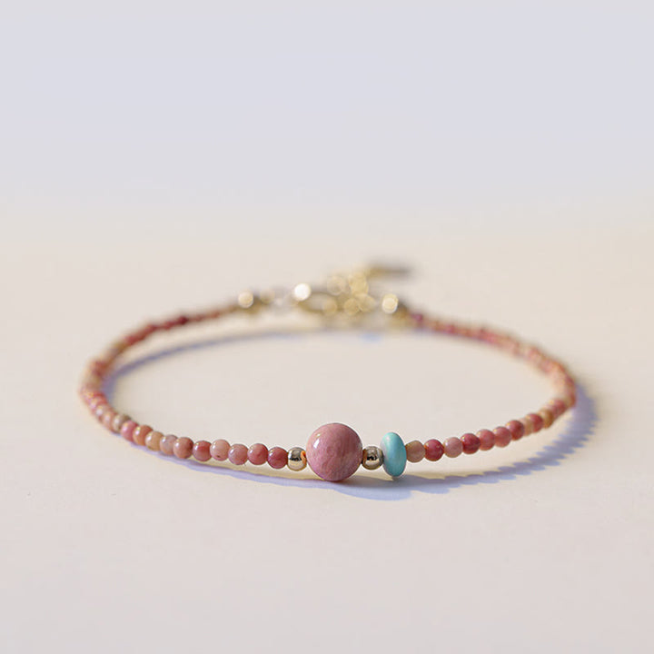 Buddha Stones 14K Gold Plated Natural Rhodonite Loving Energy Chain Bracelet