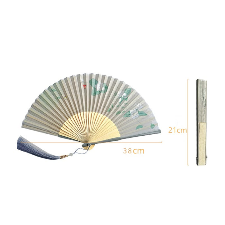 Buddha Stones Jasmine Flowers Handheld Bamboo Folding Fan