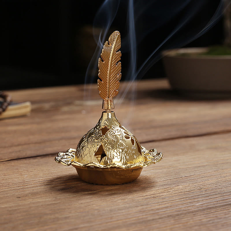 Gold Gourd Star Feather Spiritual Meditation Mini Alloy Metal Incense Burner