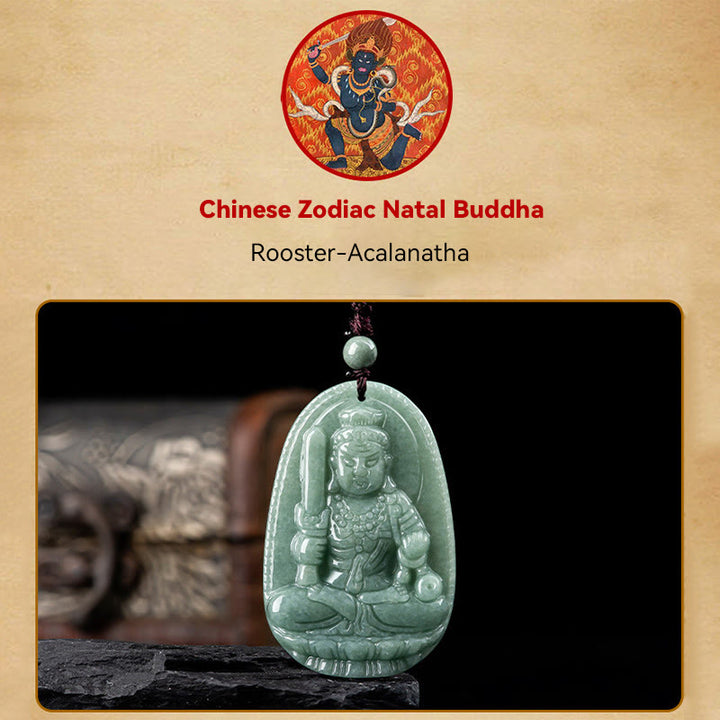 Buddha Stones Chinese Zodiac Natal Buddha Natural Jade Wealth Prosperity Necklace Pendant