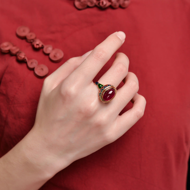 925 Sterling Silver Red Corundum Courage Ring