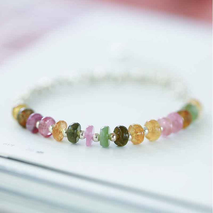 925 Sterling Silver Natural Blue Jade Tourmaline Amber Confidence Blessing Bracelet