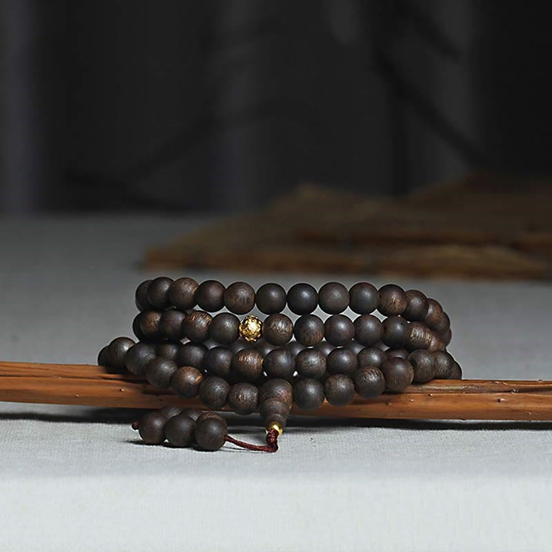 108 Mala Beads 999 Pure Gold Beads Rare Brunei Agarwood Peace Strength Bracelet