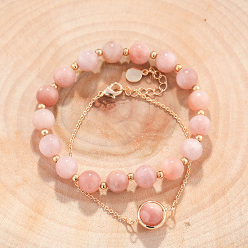 Buddha Stones Sun Stone Strawberry Quartz Crystal Positive Bracelet