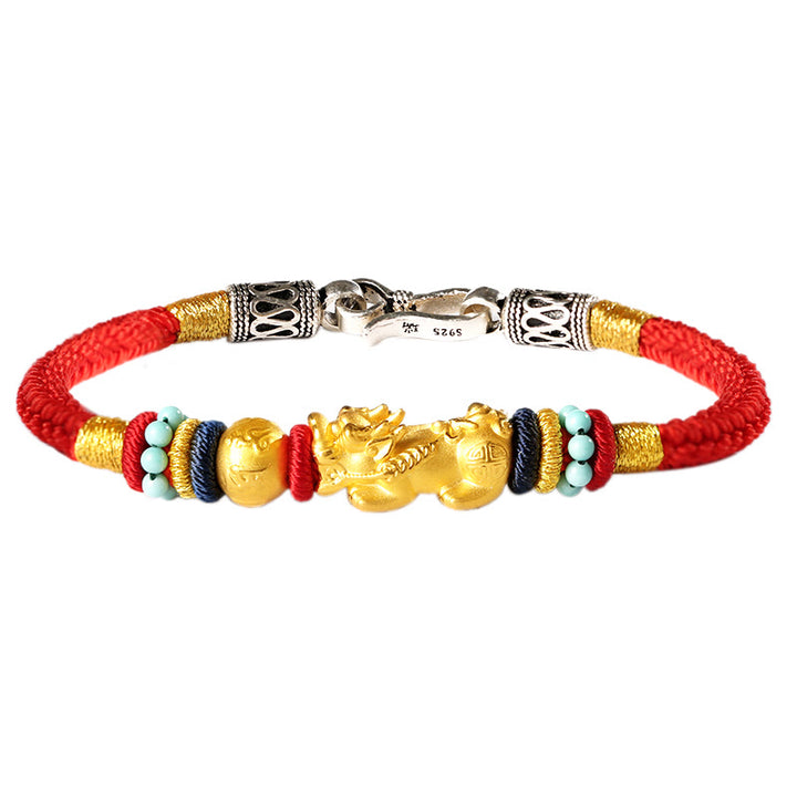 Buddha Stones 999 Gold PiXiu Om Mani Padme Hum Wealth String Braided Couple Bracelet