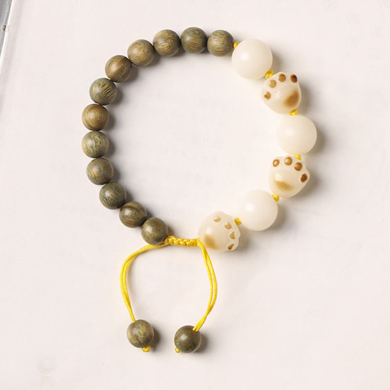 Buddha Stones Natural Green Sandalwood Bodhi Seed Cat Paw Claw Cure Bracelet