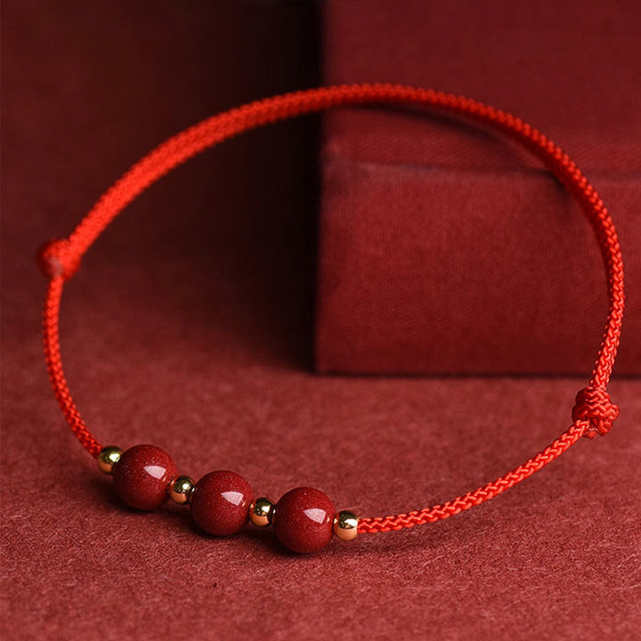 Buddha Stones Natural Lucky Cinnabar Bead Blessing String Bracelet Anklet