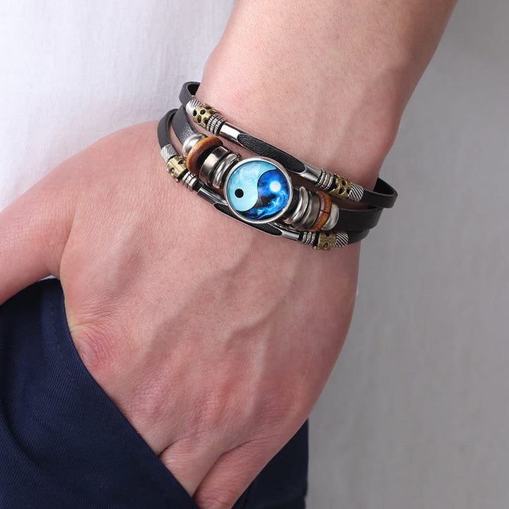 Buddha Stones Yin Yang Leather Balance Bracelet