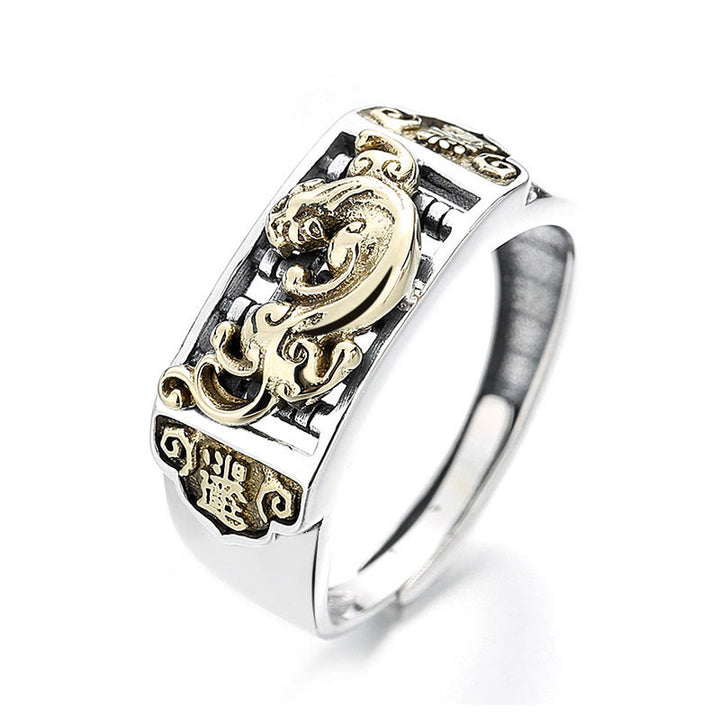 925 Sterling Silver PiXiu Luck Wealth Adjustable Ring