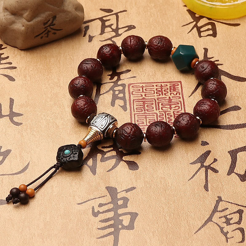 Tibetan Bodhi Seed Agate Bead Luck Wealth Tassel Charm Wrist Mala