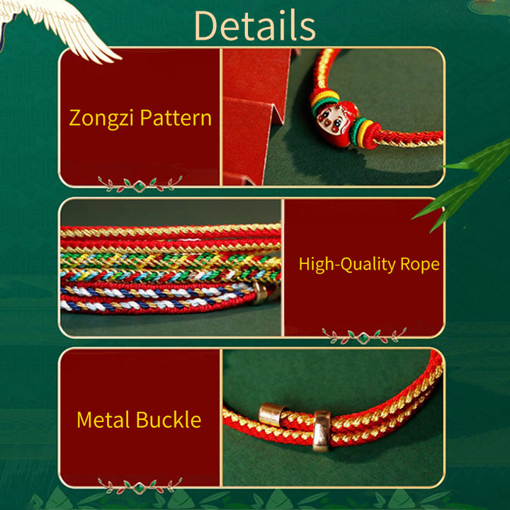 Buddha Stones Colorful Rope Zongzi Pattern Fu Character Luck Handmade Bracelet