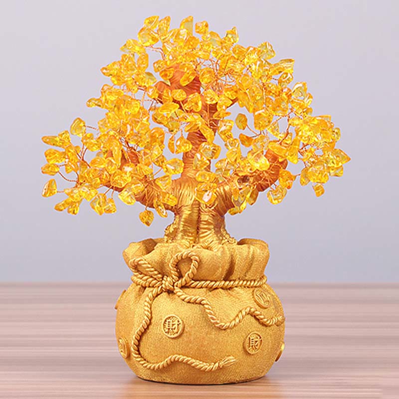 Buddha Stones Natural Citrine Money Tree Gemstone Ornament - Feng Shui for Prosperity