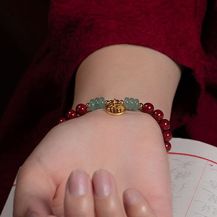 Buddha Stones Cinnabar Green Aventurine Luck Blessing Bracelet