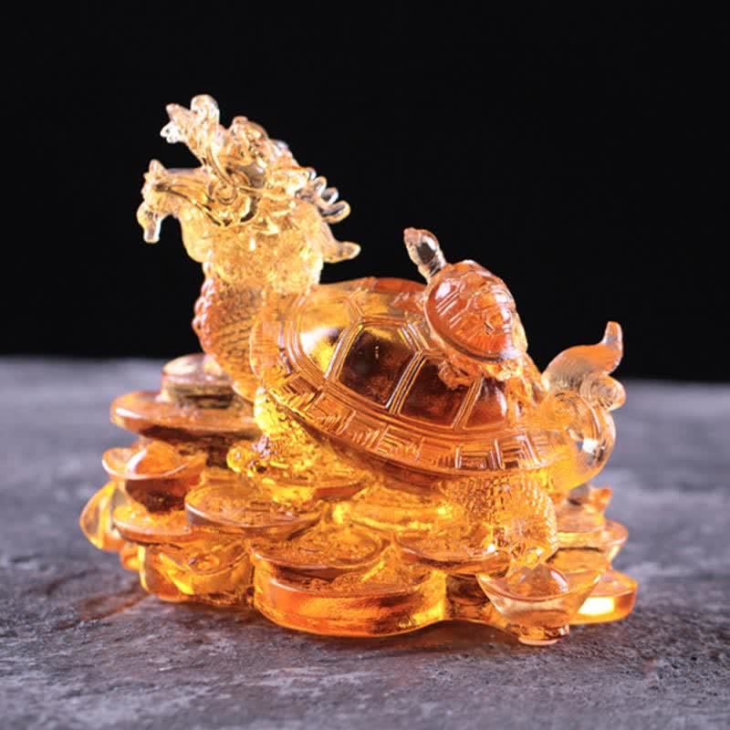 Buddha Stones Feng Shui Dragon Turtle Coins Handmade Liuli Crystal Luck Art Piece Home Office Decoration