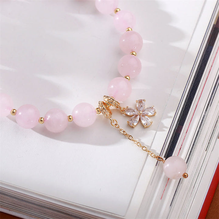 Natural Pink Crystal Plum Blossom Love Bracelet