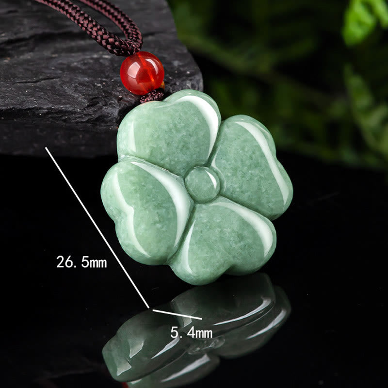 Buddha Stones Natural Lucky Four Leaf Clover Jade Prosperity Necklace Pendant