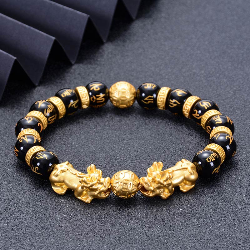 Buddha Stones Double Pixiu Obsidian Wealth Bracelet