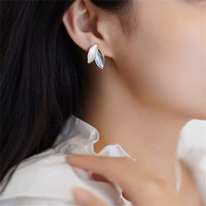 Leaf Design Luck Stud Earrings