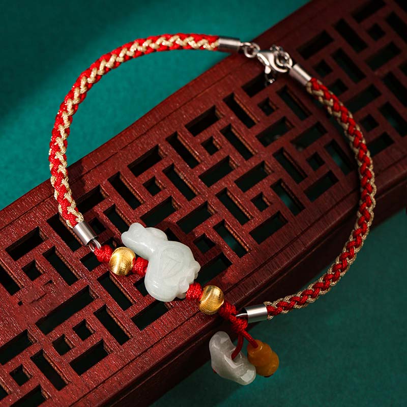 Buddha Stones Chinese Zodiac Jade Prosperity Red String Bracelet Anklet