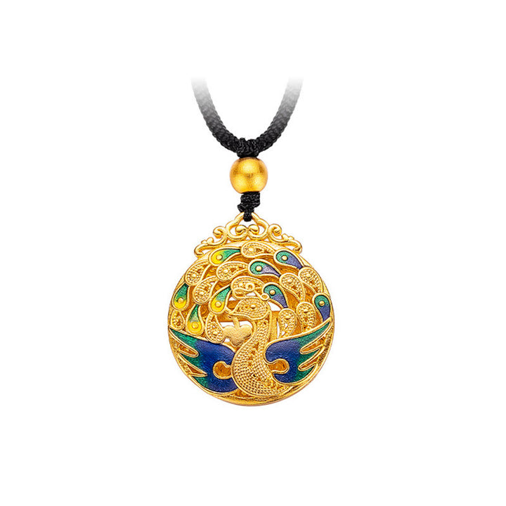 Buddha Stones Phoenix Fu Character Luck Protection Necklace Pendant