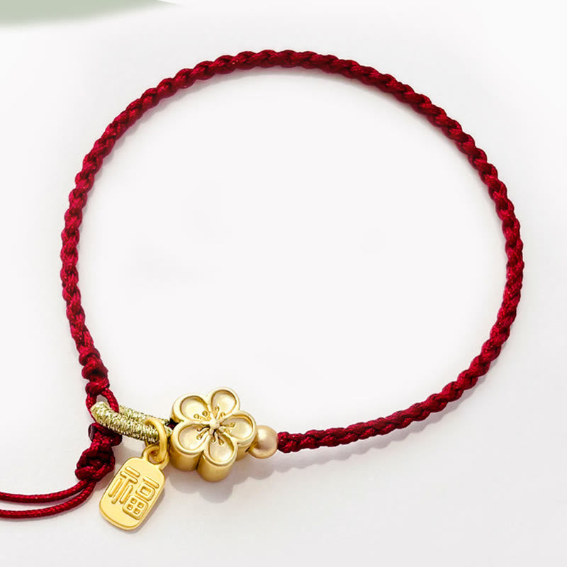 Buddha Stones Handmade Peach Blossom Rosette Bow Knot Fu Character Charm Luck Fortune Red Rope Bracelet