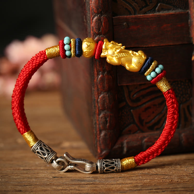 Buddha Stones 999 Gold PiXiu Om Mani Padme Hum Wealth String Braided Couple Bracelet