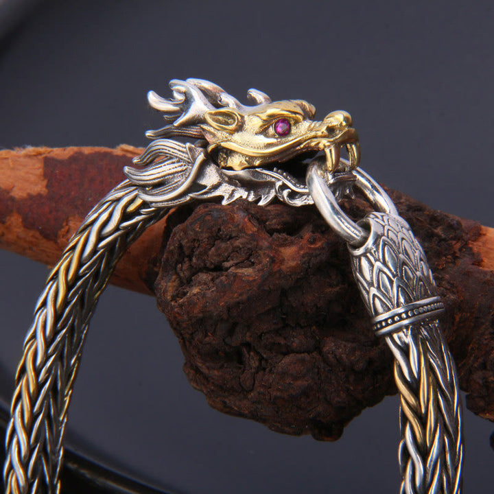 Buddha Stones 925 Sterling Silver Year Of The Dragon Auspicious Dragon Protection Metal Braided Design Bracelet