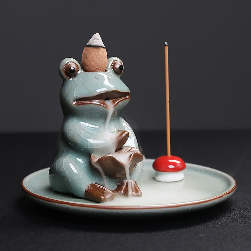 Meditation Frog Ceramic Lotus Healing Incense Burner