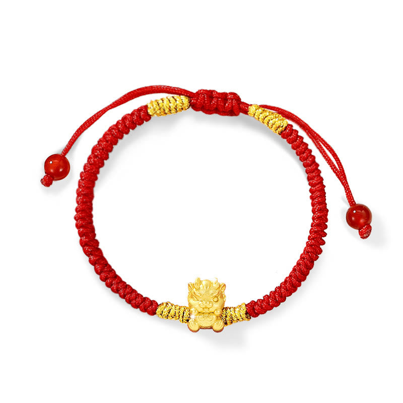 Buddha Stones 999 Sterling Silver Copper Coin Fortune Dragon Fu Character Luck Handcrafted Red String Braided Bracelet